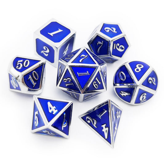 Metal dnd dice set silver blue
