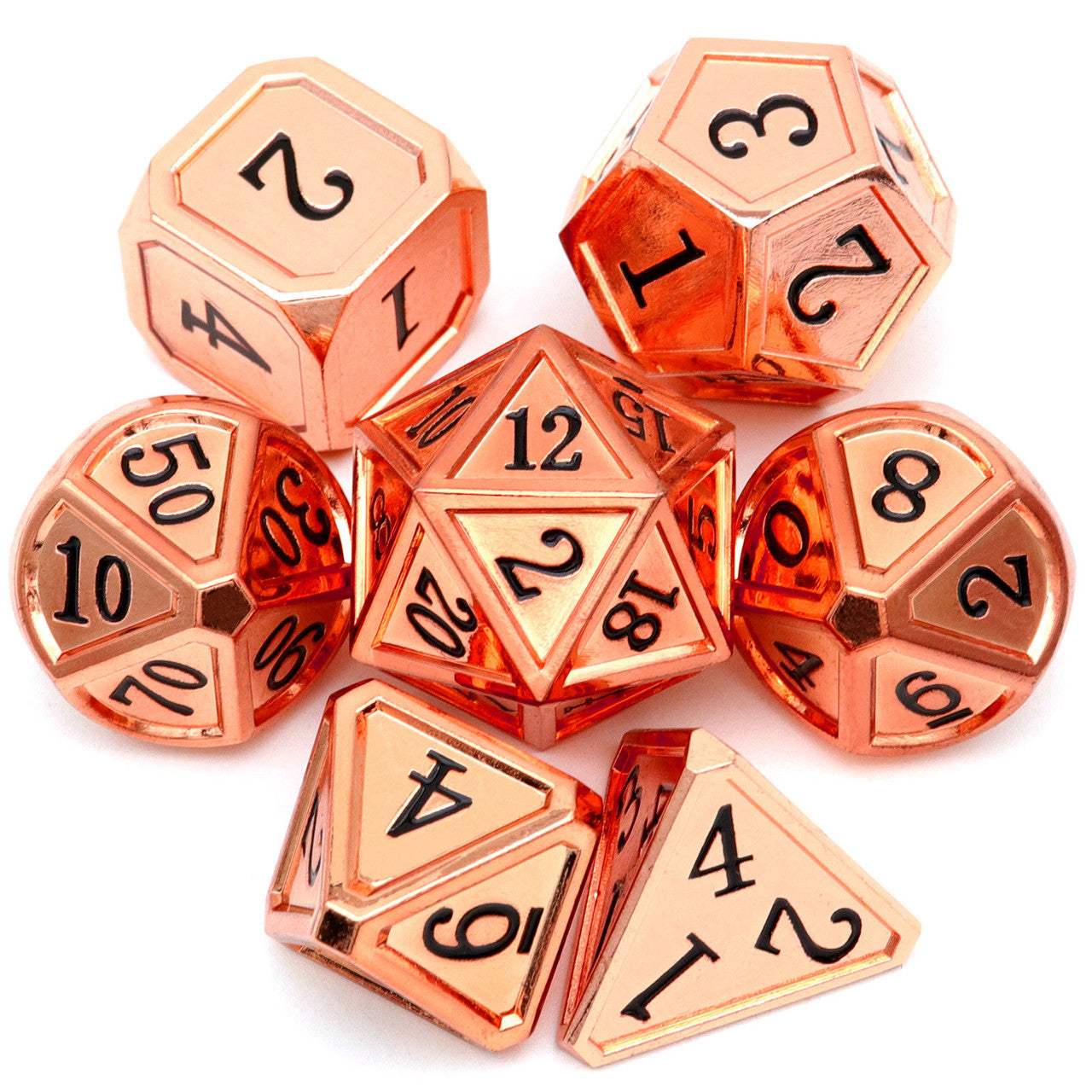 Haxtec Classic Collection Metal DND Dice-Copper/Rosegold Black Numbers