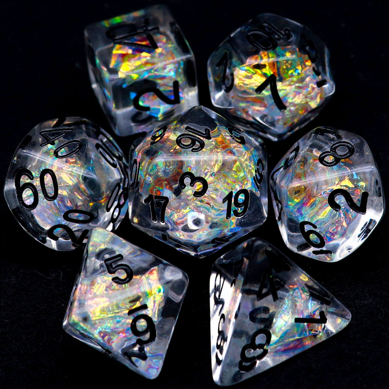 Iridescent dice, clear dice