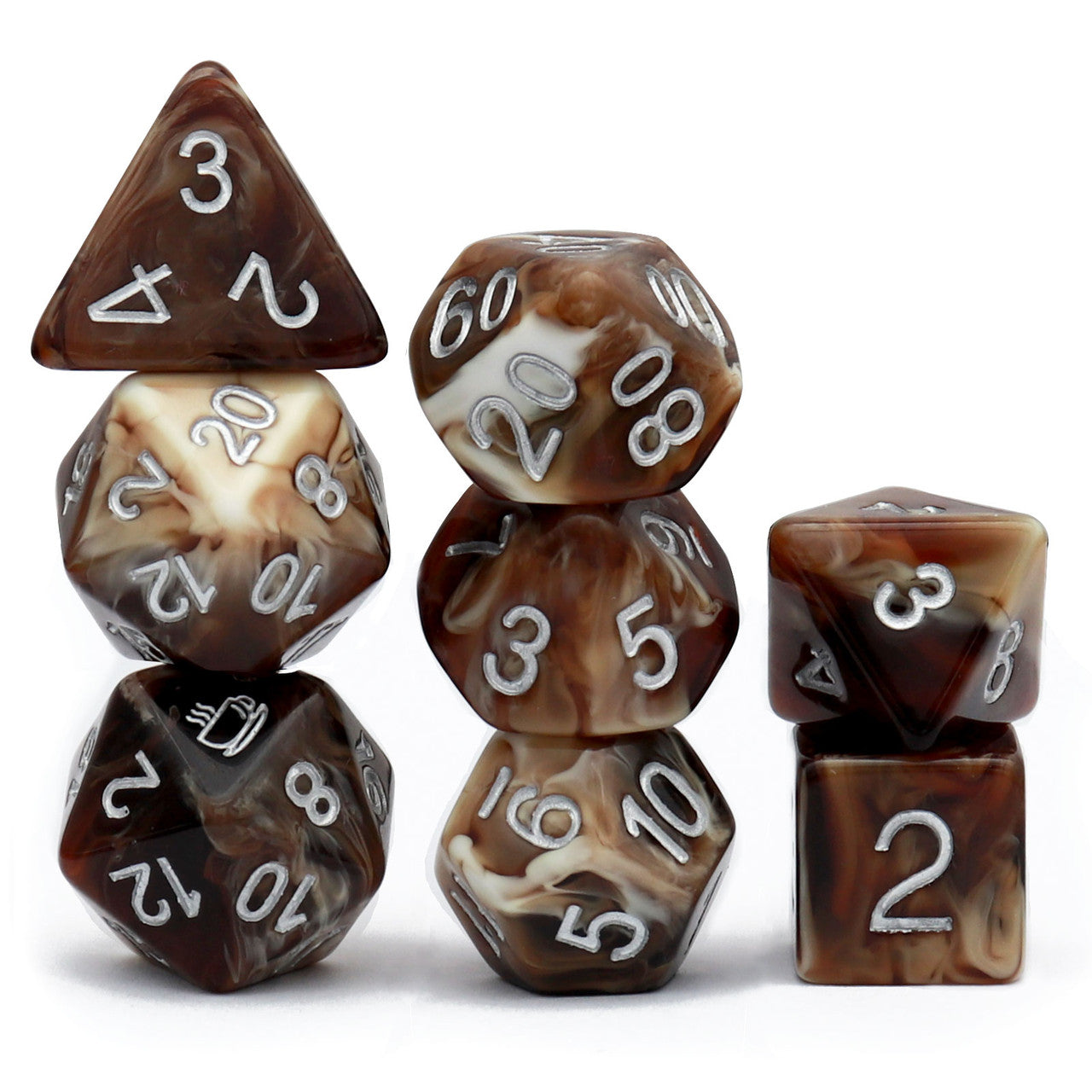 Haxtec 8PC Coffee DND Dice Set Resin RPG Dice With Inclusions Special D20 Dice-Last Latte