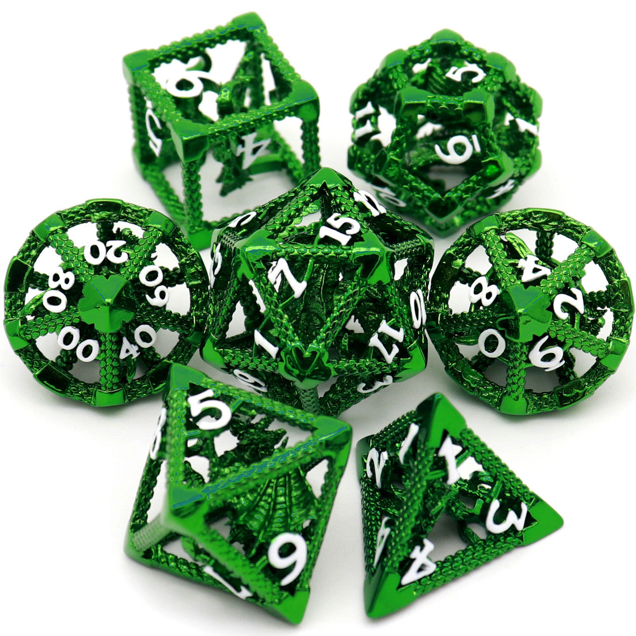 Haxtec Green Hollow Metal DND Dice Set Flying Dragon Metal Dice With haxtec-green-hollow-metal-dnd-dice-set-flying-dragon-metal-dice-with