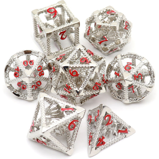 haxtec silver red hollow metal dice set dnd bahamut