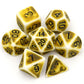 ancient dice, antique dice, bone dice, yellow dice, polyhedral dice, rpg dice, dice set,