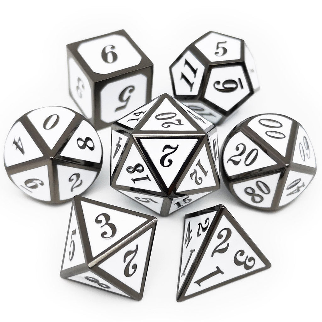 Metal dnd dice set black white