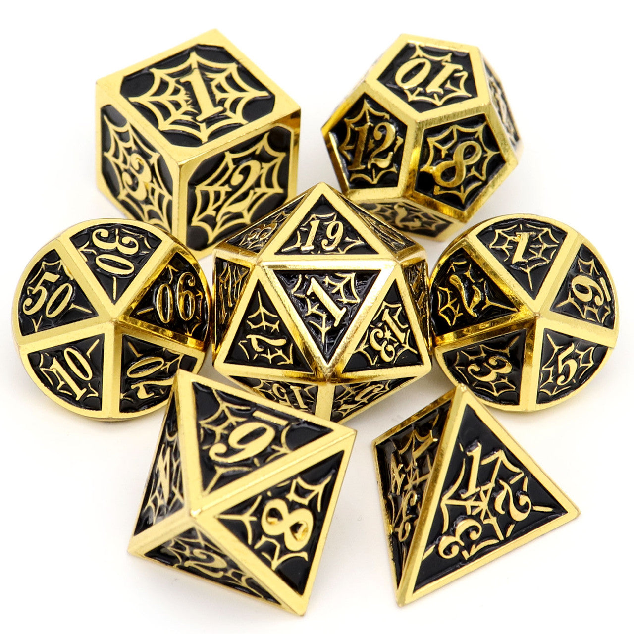 gold black metal dice, gold metal dice, the net dice, net dice, spider dice, black dice, haxtec dice