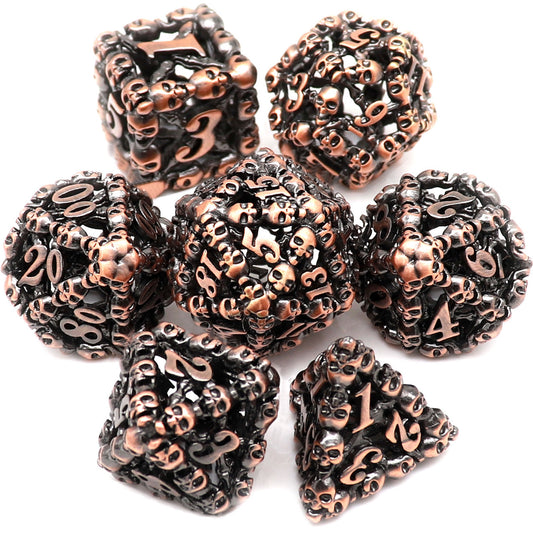 antique copper hollow skull metal dice set