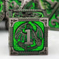 antique metal dice set green