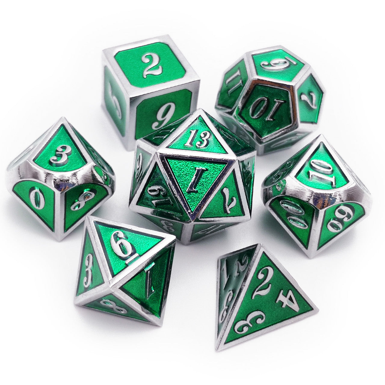 Metal dice set Silver Emerald Green