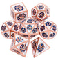 copper blue white dice, copper dice, copper metal dice, blue white dice, dnd dice, net dice, spider dice