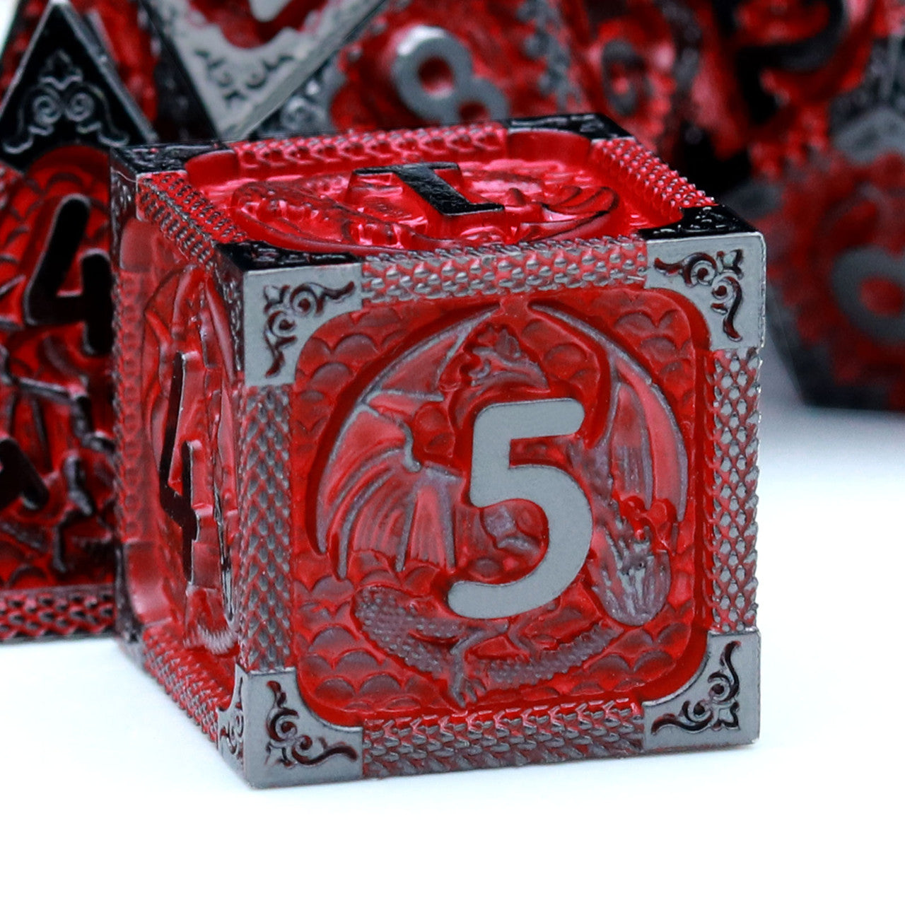 black red dragon metal dnd dice set by haxtec dice