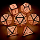 Metal dnd dice set glow in the dark gold glowing pink