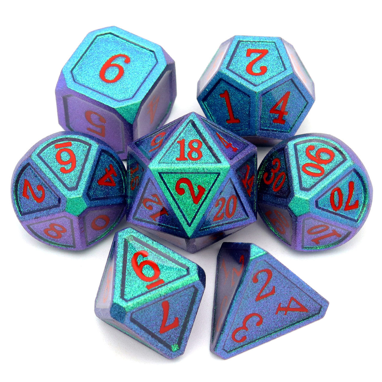 Haxtec Chameleon Metal DND Dice Color Changing Dice-Noble Green Purple Shift Red Numbers