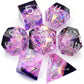 purple clear mylar inclusion sharp edge dice set with dice vault