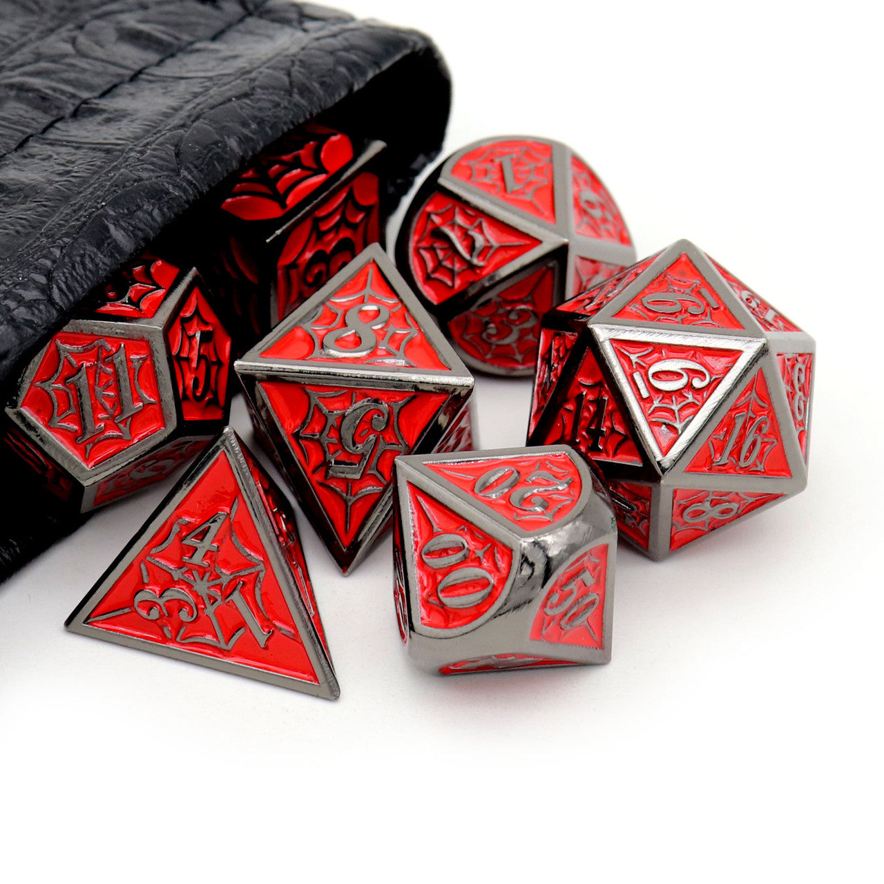 black red dice, black dice, red dice, red metal dice, metal dice black
