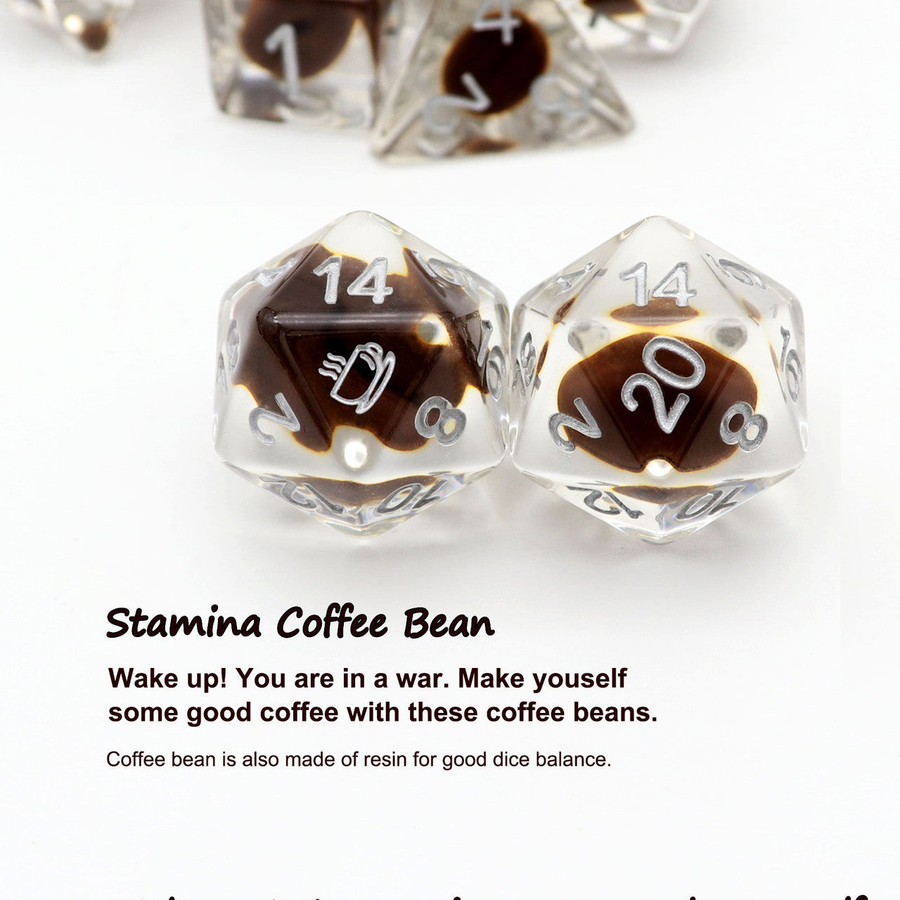 Haxtec 8PC Coffee DND Dice Set Resin RPG Dice With Inclusions Special D20 Dice