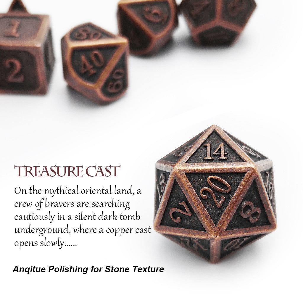 Metal dice set antique copper details