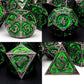 Haxtec Antique Iron Metal DND Dice Set Green With Dragon Pattern Leather Dice Bag for Dungoens and Dragons RPG Gifts