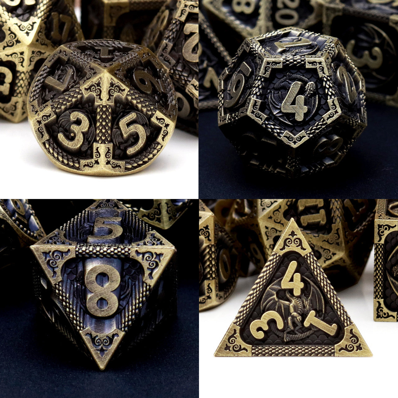 antiue bronze metal dnd dice set dragon pattern