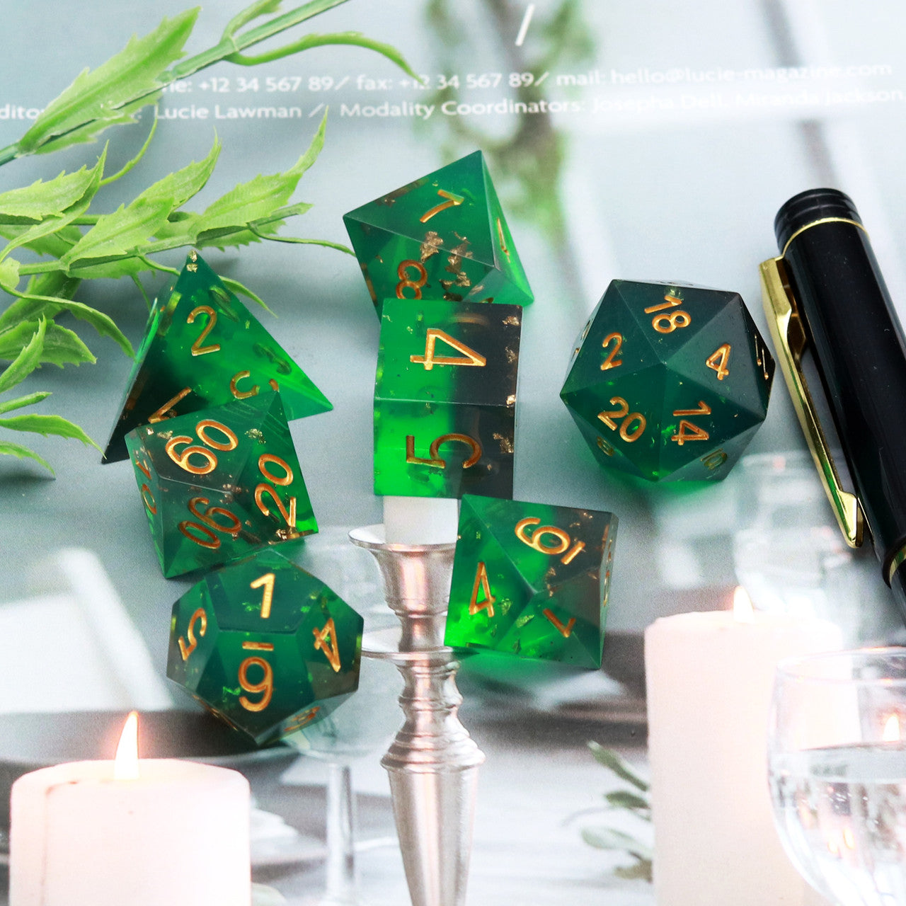 green black gold foild resin dnd dice set sharp edge dice with dice case