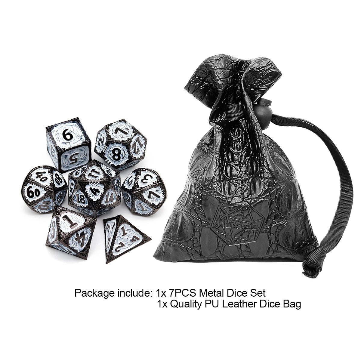 black white metal dnd dice set