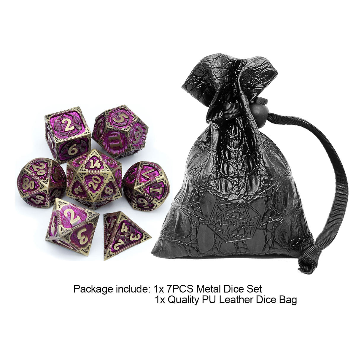 bronze purple metal dnd dice set dragon pattern dragon scale leather dice bag