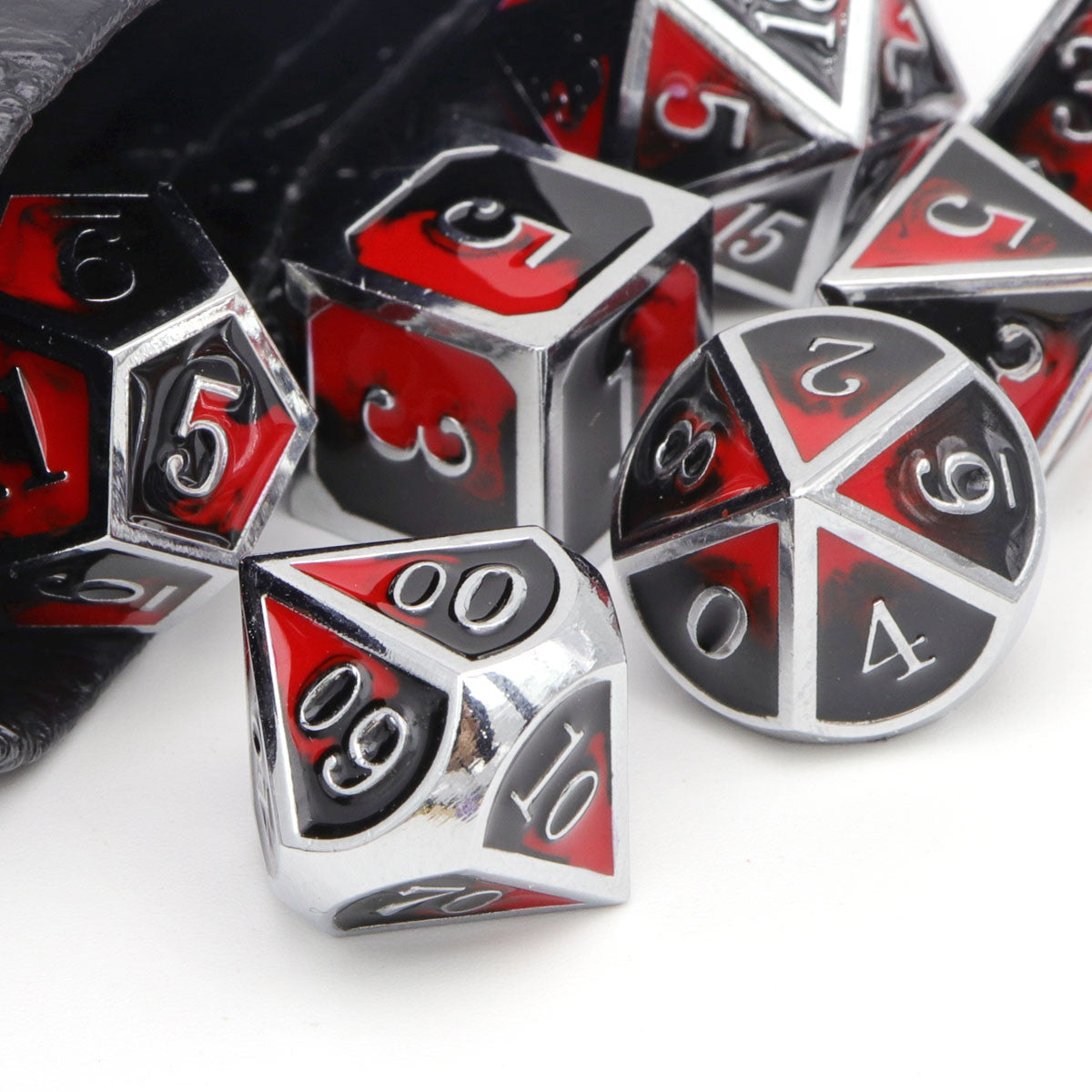 Metal DND Dice Set for Dungeons and Dragons Game-Silver Black Red(Vampire)