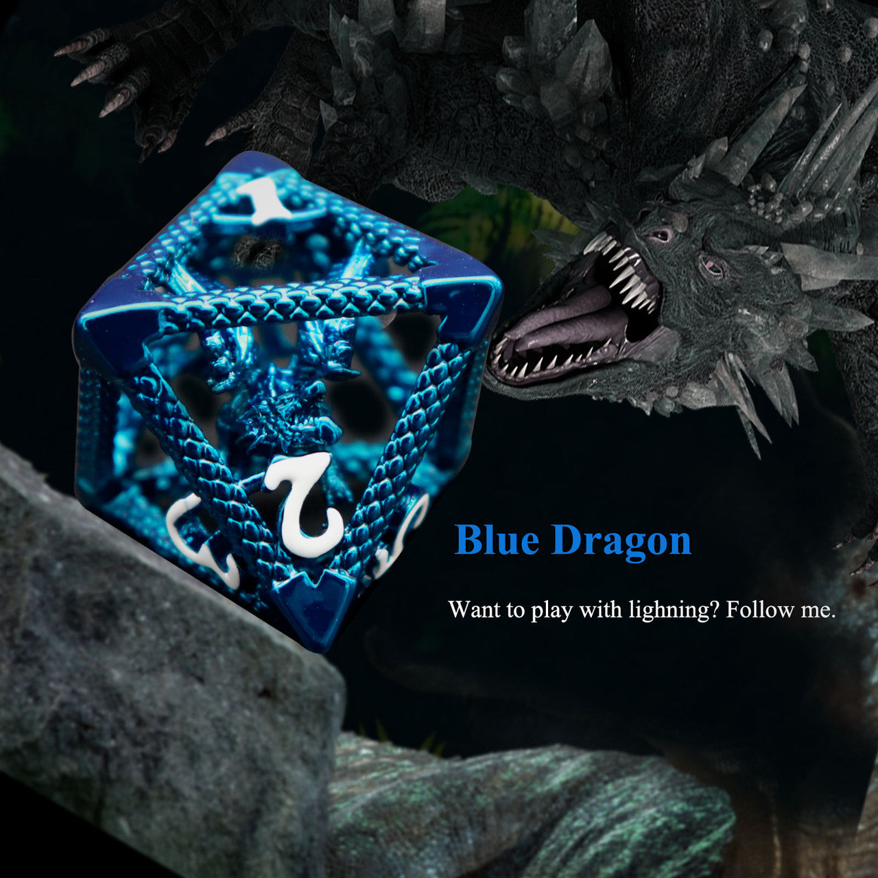haxtec blue hollow metal dnd dice set flying dragon