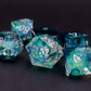 green sharp edged dnd dice set resin sharp dice with iridescent inclusion