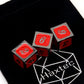 black metal dice, red metal dice, black red dice, d6, metal d6 dice, single d6, haxtec dice