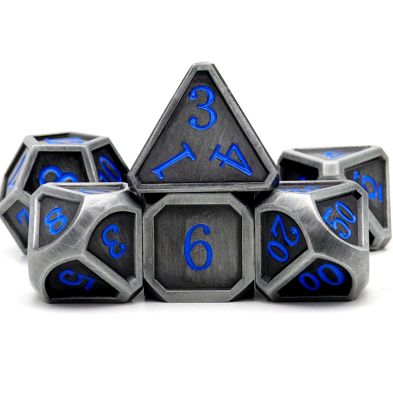 Haxtec Classic Collection Metal DND Dice-Fine Antique Iron Blue Numbers