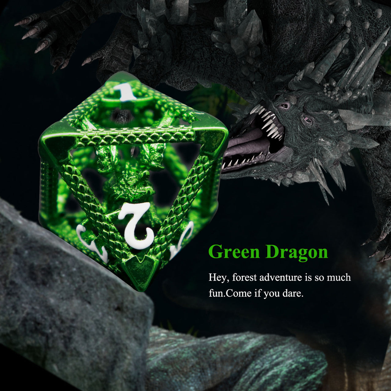 haxtec green hollow dnd dice set dragon