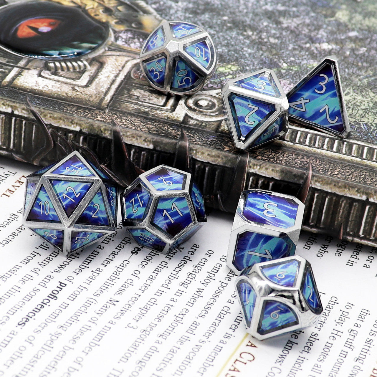 haxtec cold snap spell dnd dice set silver blue purple metal real scene rpg dice