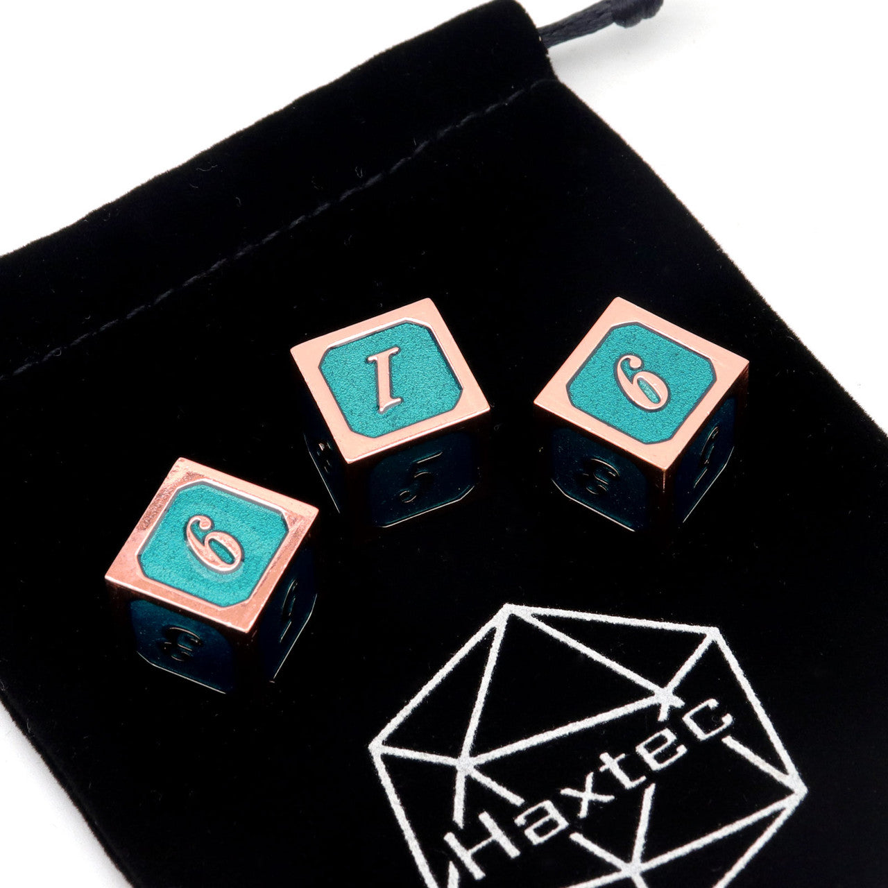 copper teal dice, copper dice, teal dice, metal d6 dice, d6, single d6, haxtec dice