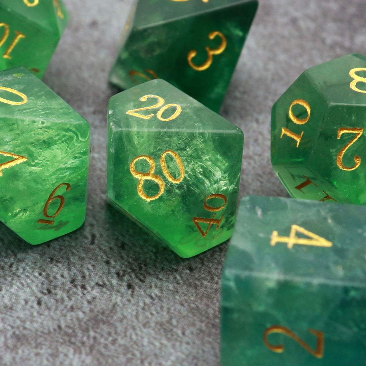 green fluorite dice, green dice, fluorite dice