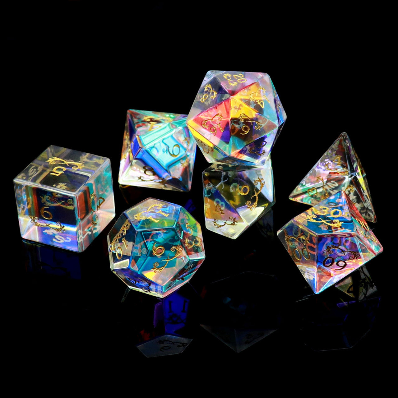 rainbow glass, prism glass dice, glass dice, rainbow dice