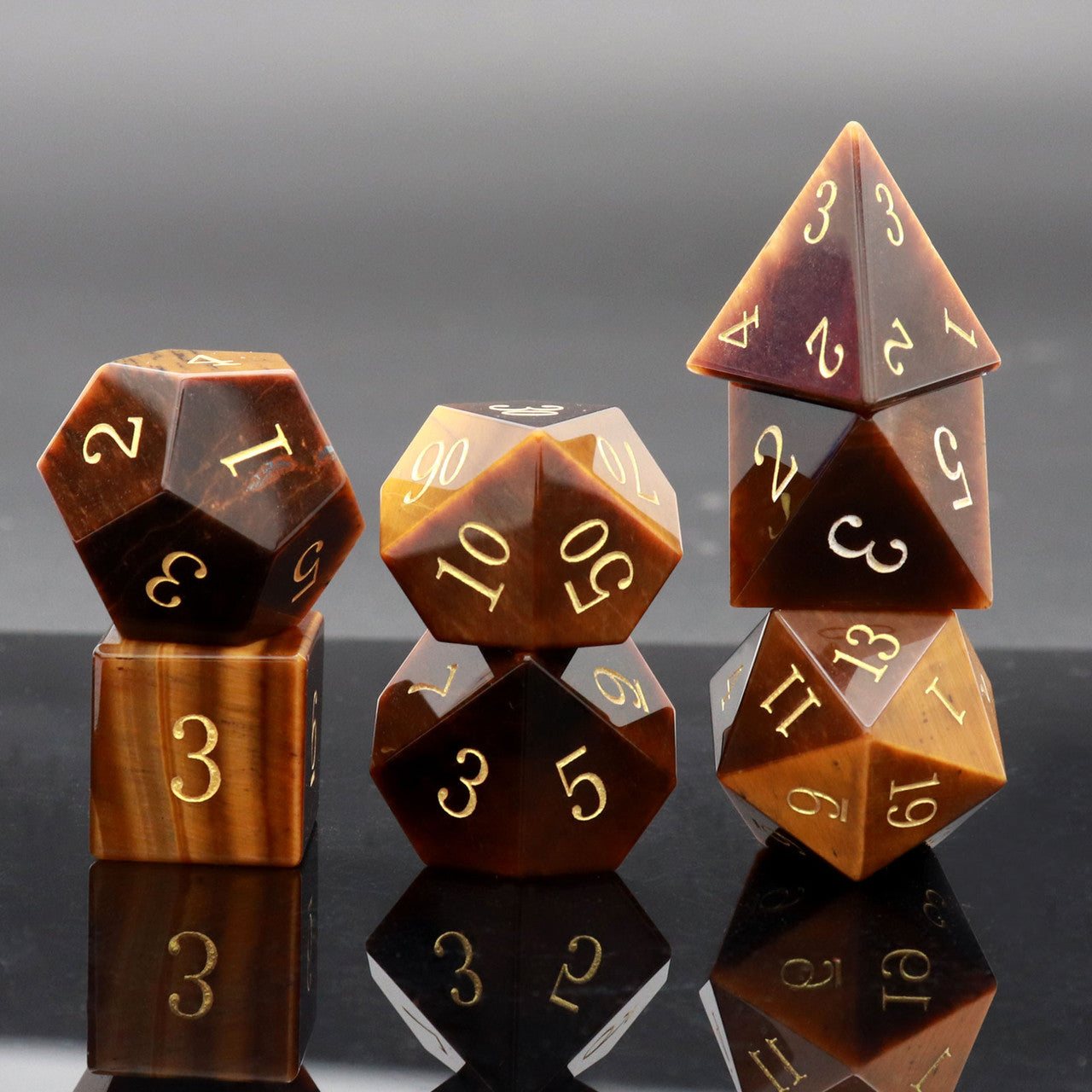 Haxtec Tiger s Eye Gemstone DND Dice Set Natural Stone Polyhedral