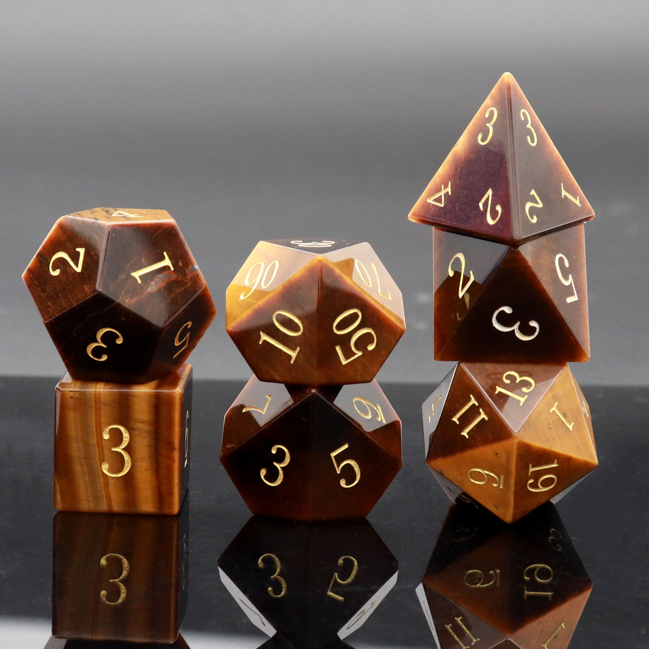 Tiger's Eye dice, Natural stone dice, gemstone dice, dnd dice, haxtec dice, dungeons and dragons