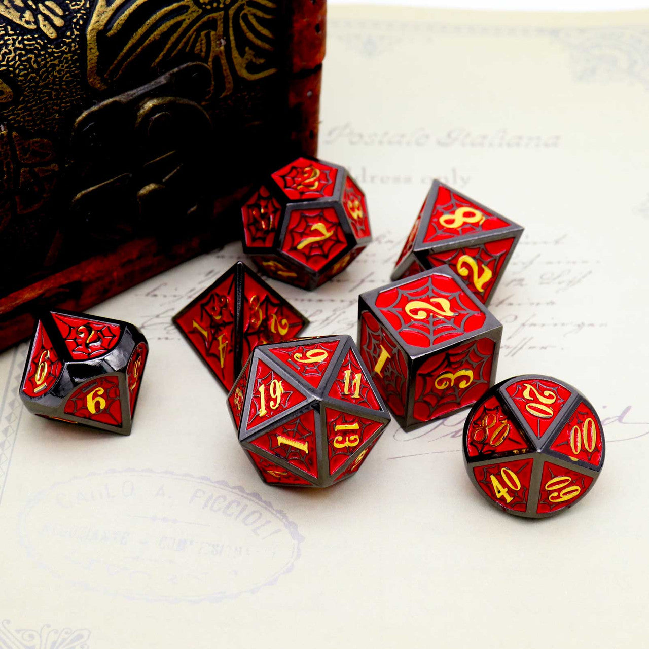black red dice, metal dice, black metal dice, red metal dice, net dice