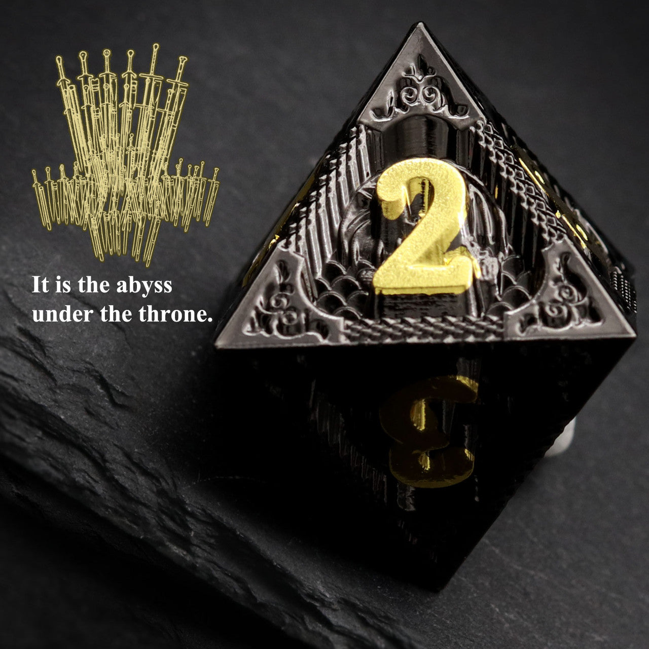 black gold metal dnd dice set dragon pattern
