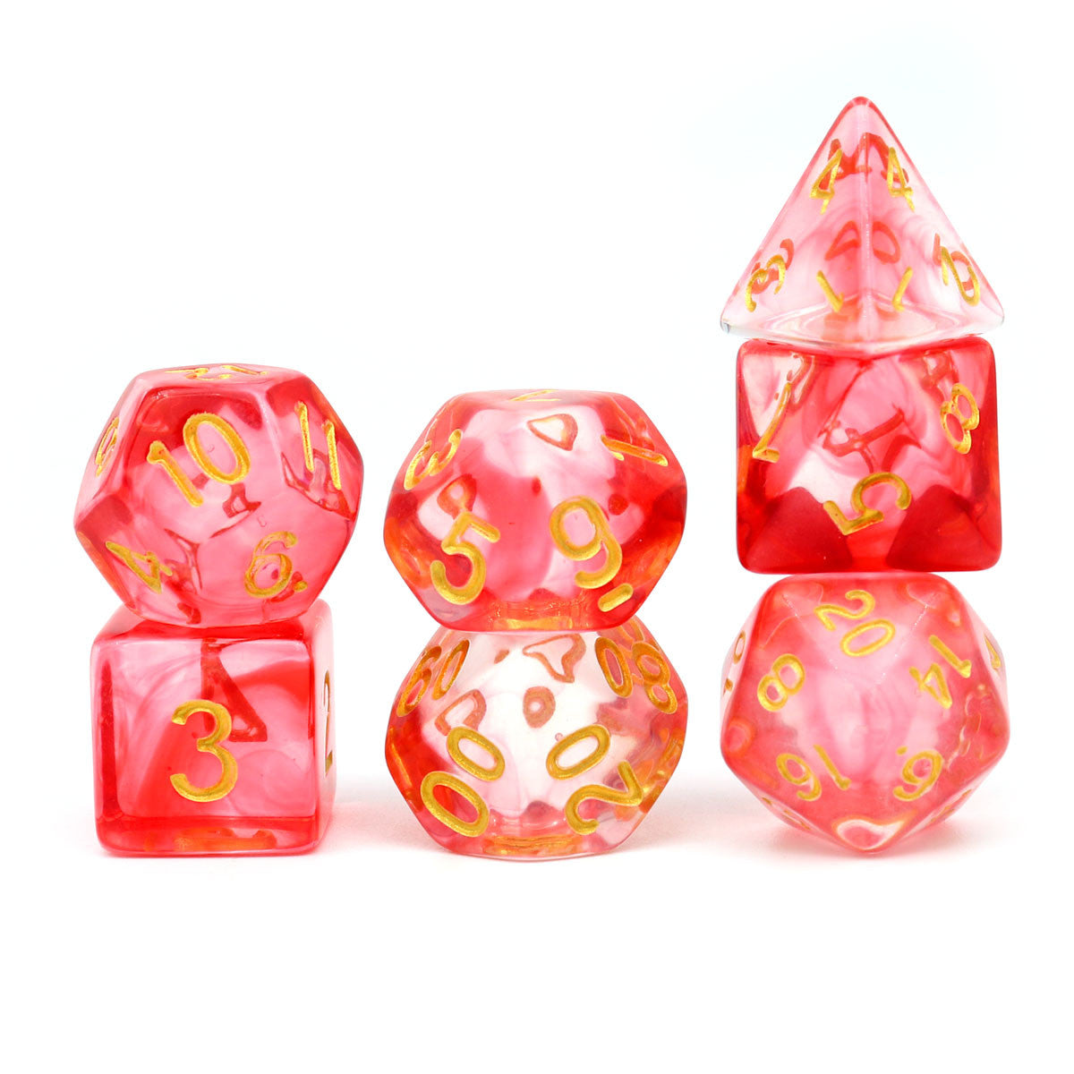 red dice, dnd dice, rpg dice, polyhedral dice, vapor dice, swirl dice, clear dice