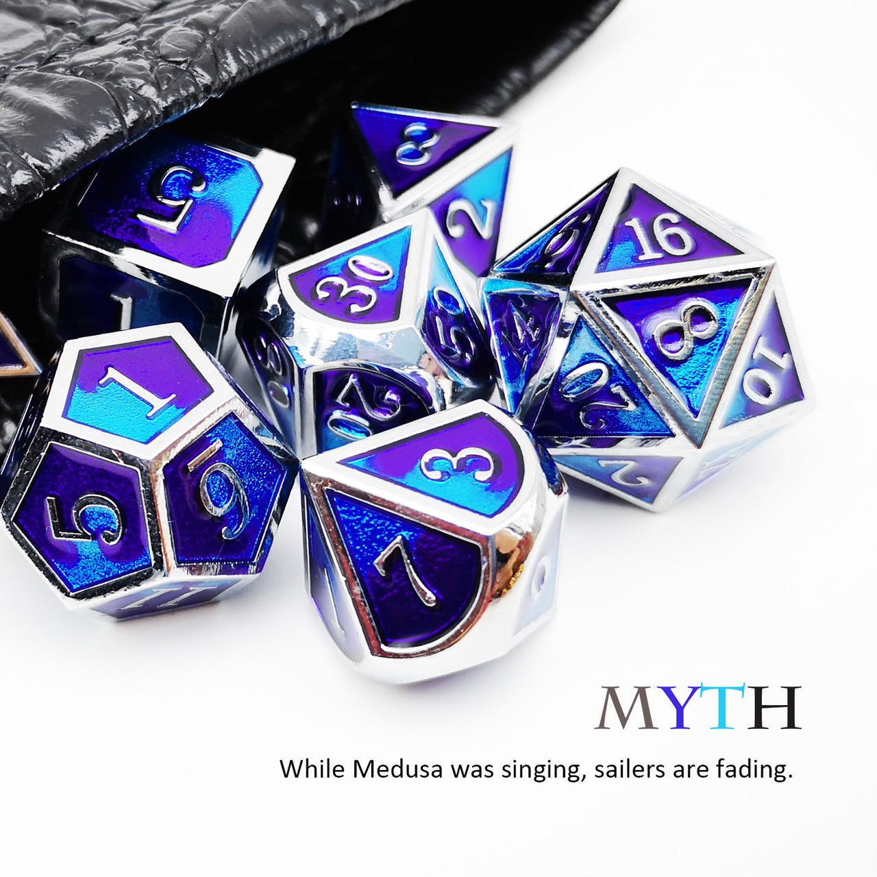 Metal DND Dice Set for Dungeons and Dragons Game-Silver Purple Blue(Myth)