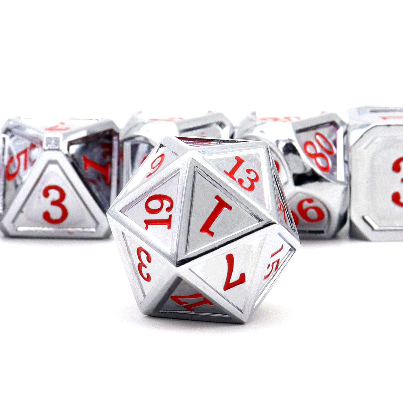 Haxtec Classic Collection Metal DND Dice-Silver Red Numbers
