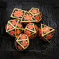 gold black red dice, gold metal dice, gold dice, dnd dice, black red dice, dnd dice, the net dice, net dice