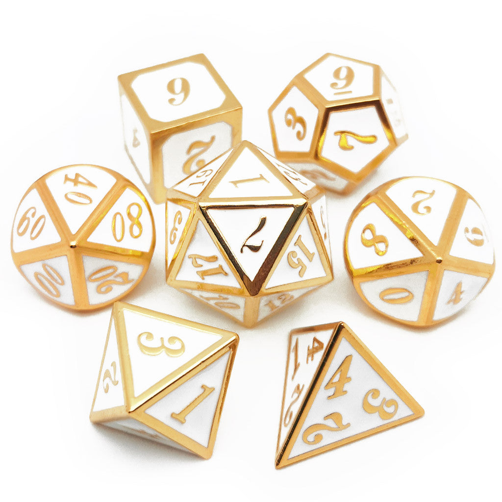 Metal dnd dice set gold white