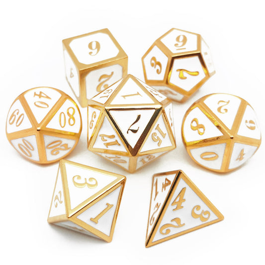 Metal dnd dice set gold white