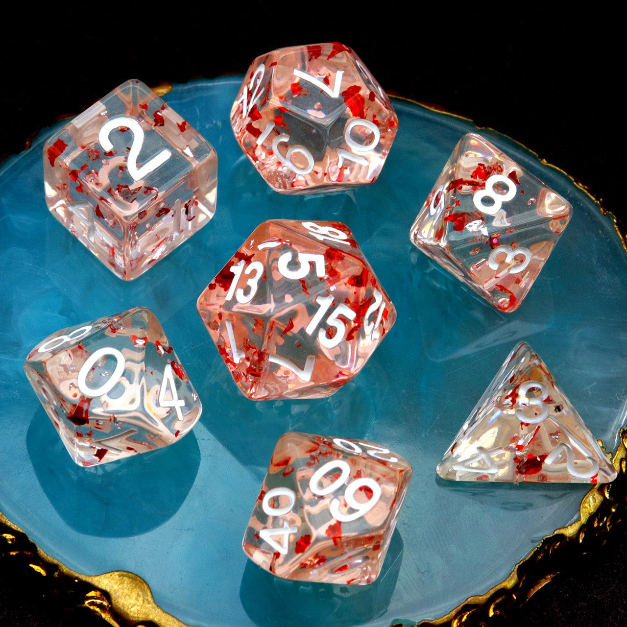 nd dice, rpg dice, green dice, dnd dice set, gold leaf dice, 