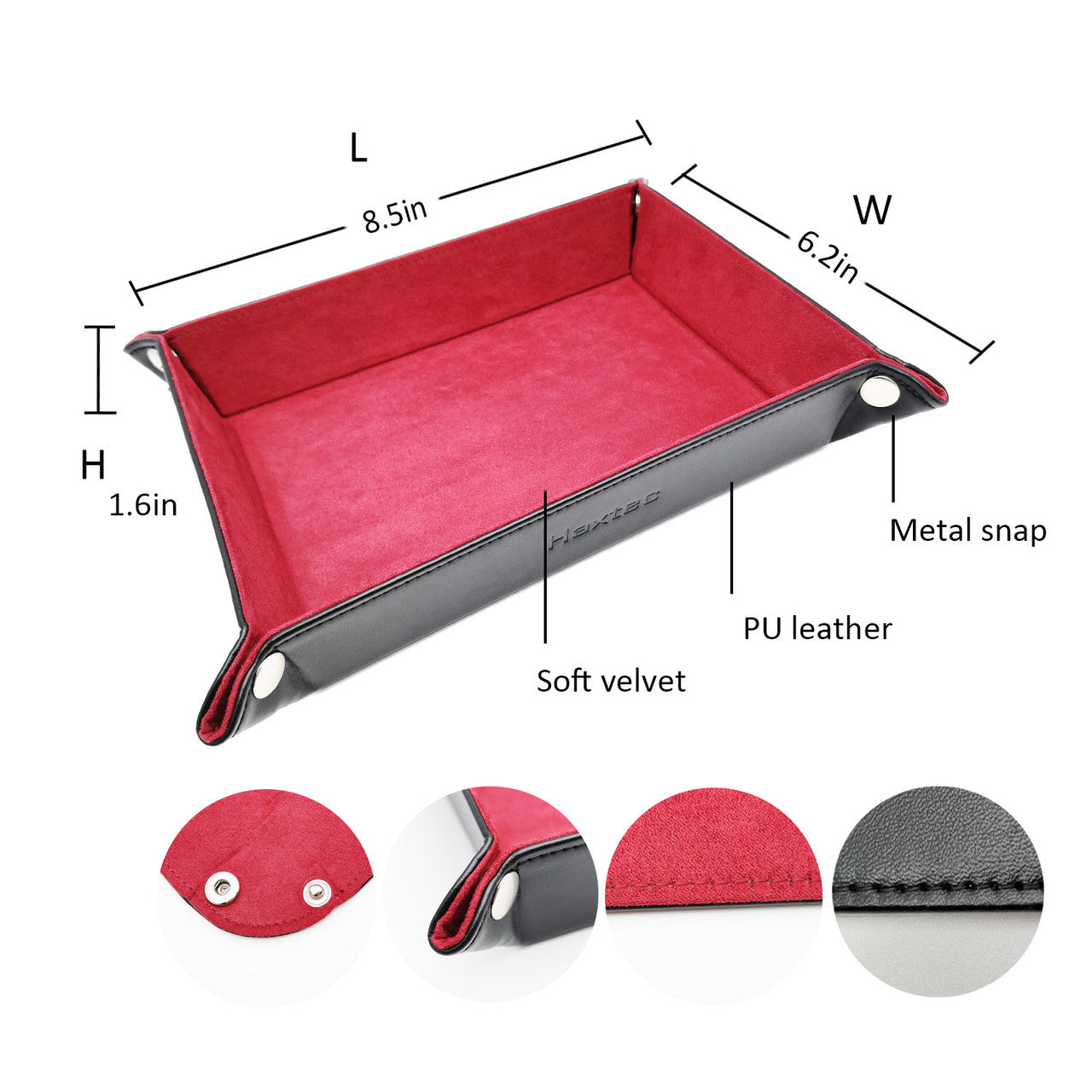 Haxtec dice tray Burgundy Red details