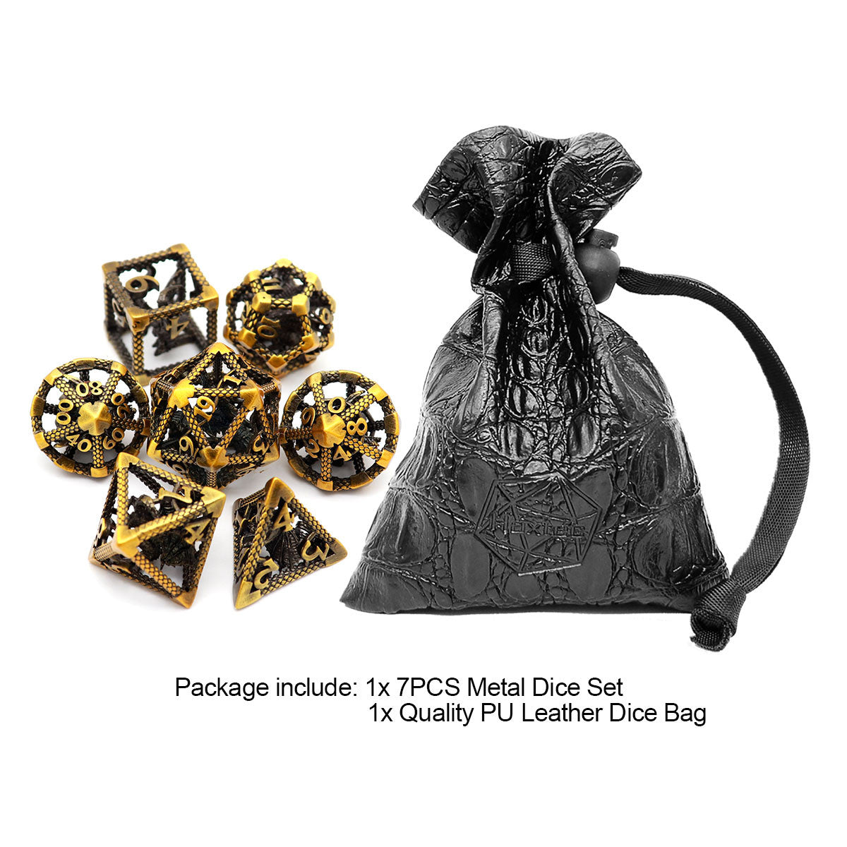 Orange and Gold Leather Dice Bag for Lovers of Dragons buying and Beasties - 150 - 190 Dice