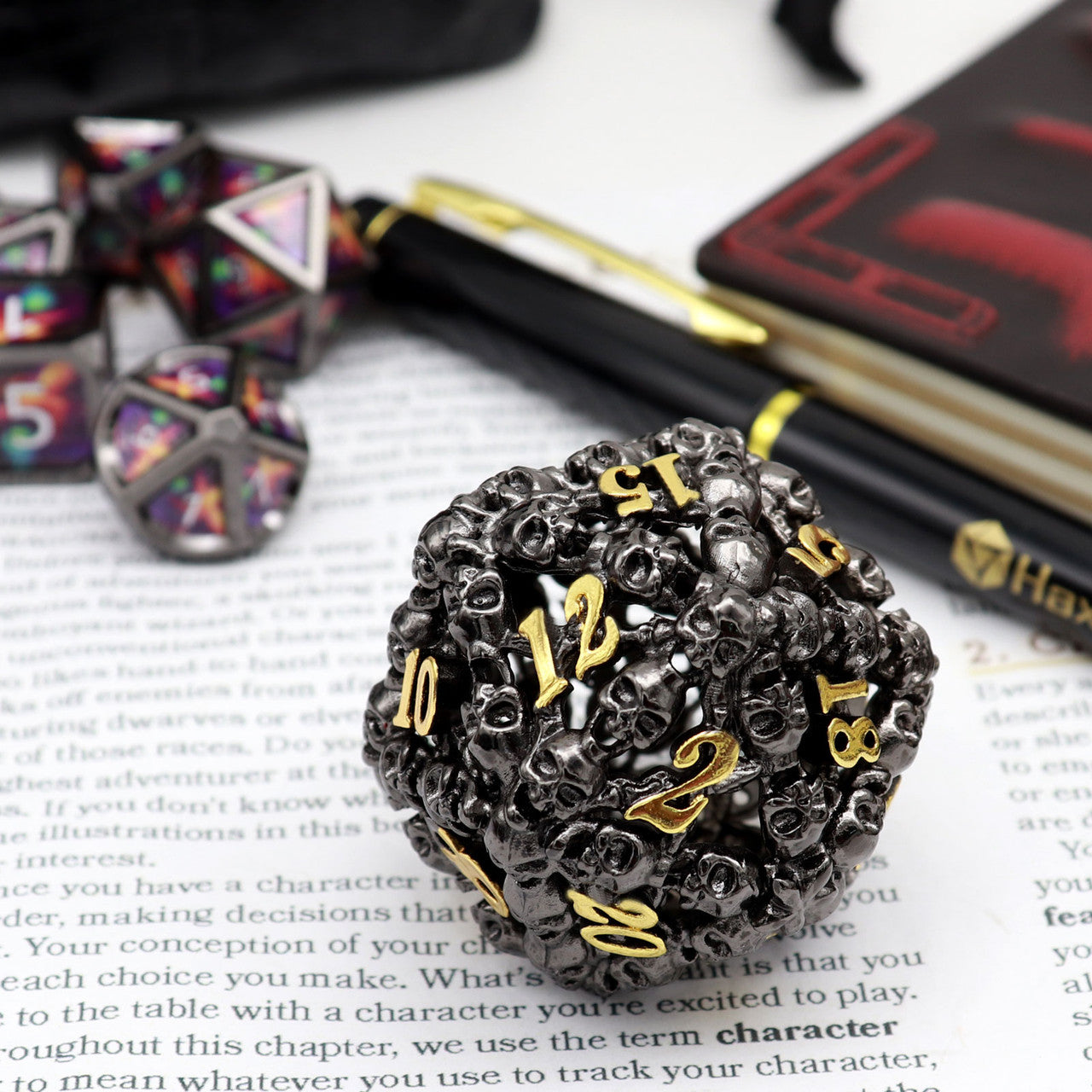 black gold metal dice, skull dice, hollow dice, hollow metal dice