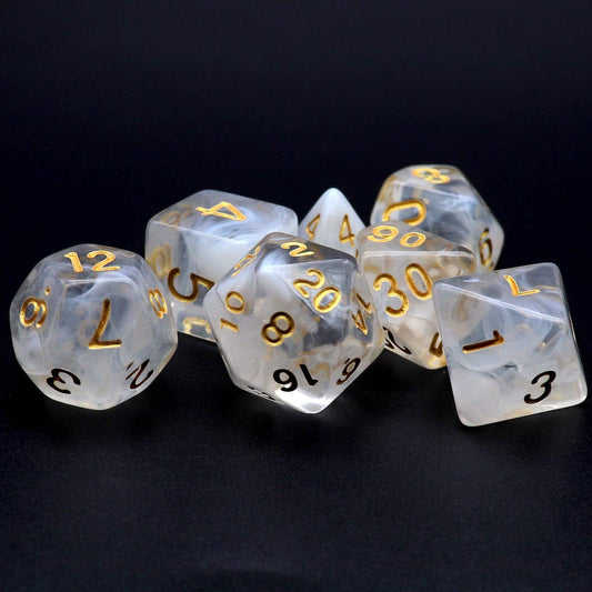 white dice, swirl dice, dnd dice, dice set ,ink dice, swirl dice, vapor dice, clear dice